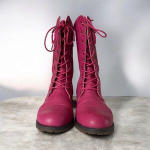 Fuchsia Lace-Up Combat Boots